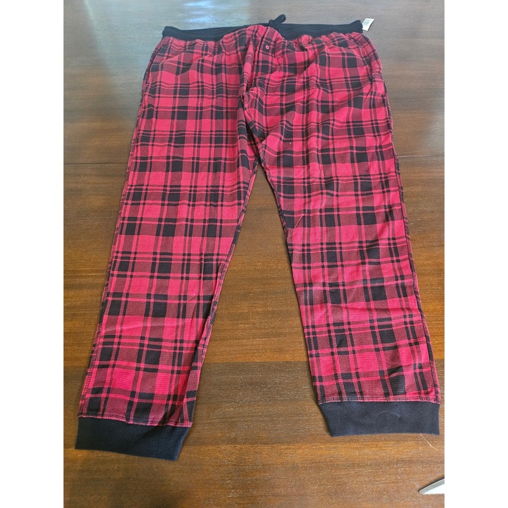 Hanes Pajama Pants Mens 4XL Red Black Plaid Thermal Waffle Knit Sleepwear
